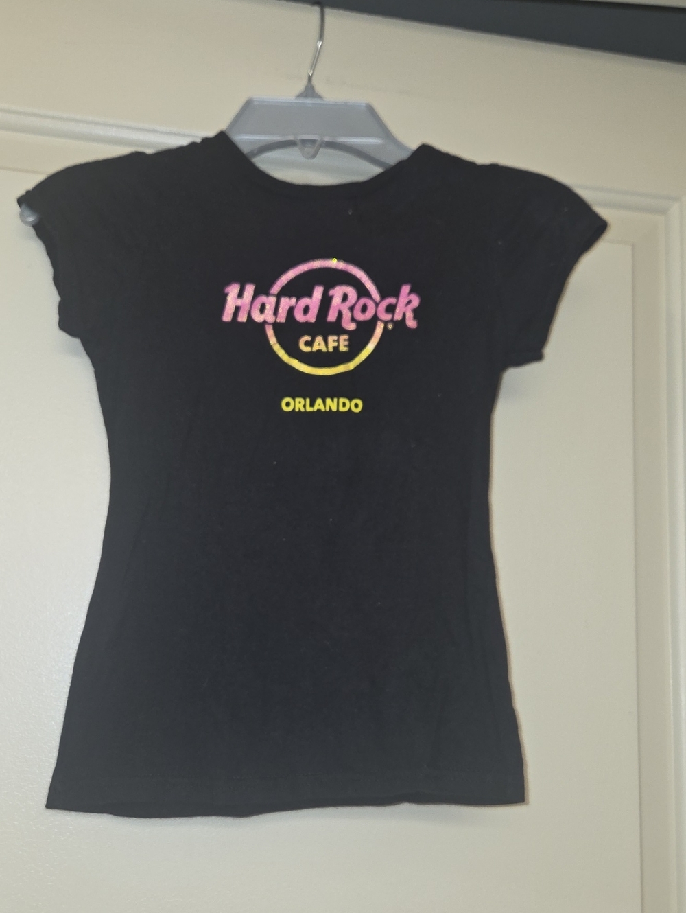 Hard Rock Cafe Kids Black Tee with Pink and Yellow Logo